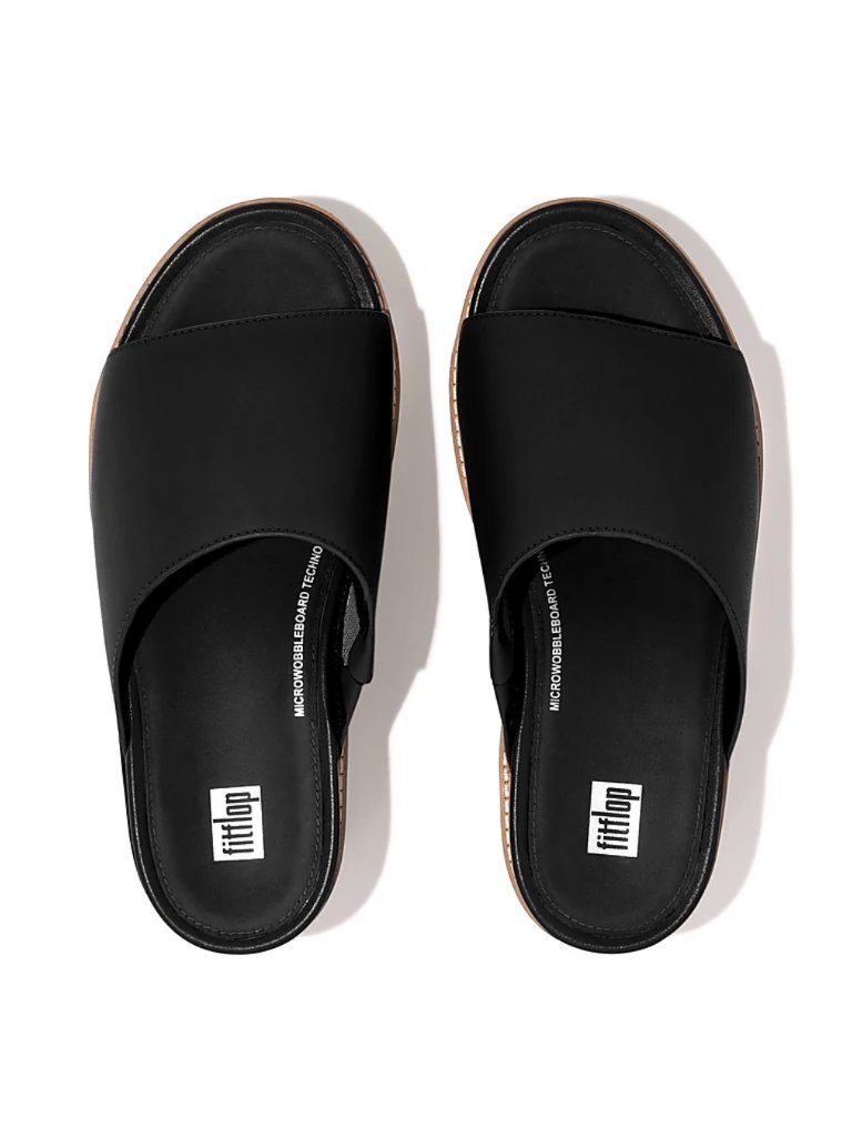 Fitflop Gracie Black Leather Pool Slide Sandal Womens 6 Comfort Technology Ortho